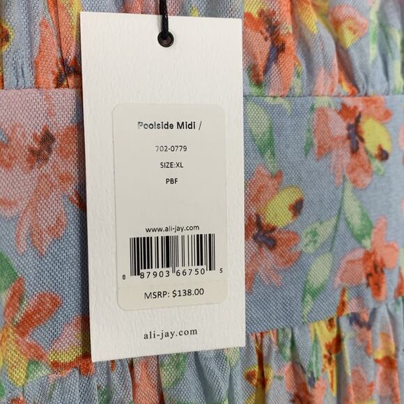 Ali & Jay Poolside Light Blue & Floral Mesh Midi Dress Size XL NWT - Picture 6 of 8